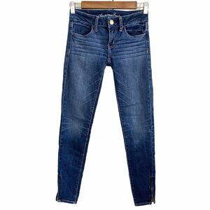 American Eagle Women's Dark Wash Skinny Jegging Zipper Ankle Blue Jeans Size 00